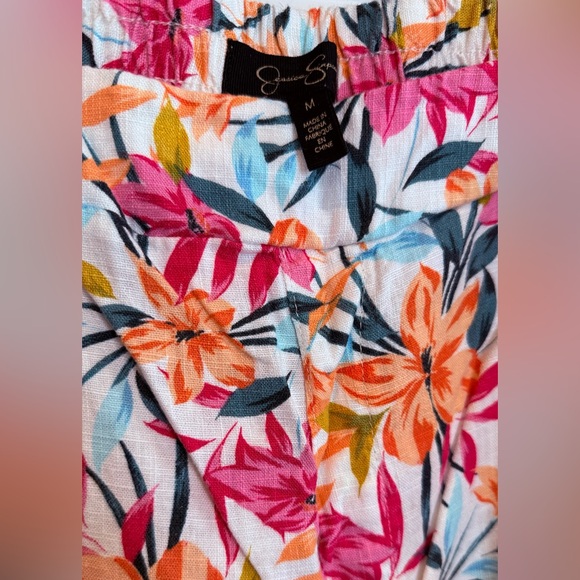 Jessica Simpson Floral Wide Leg Pants with Pink and Orange Accents - Picture 2 of 3